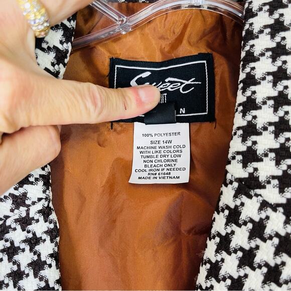 NEW Vintage brown cream houndstooth check button preppy office blazer 14W - Picture 6 of 8